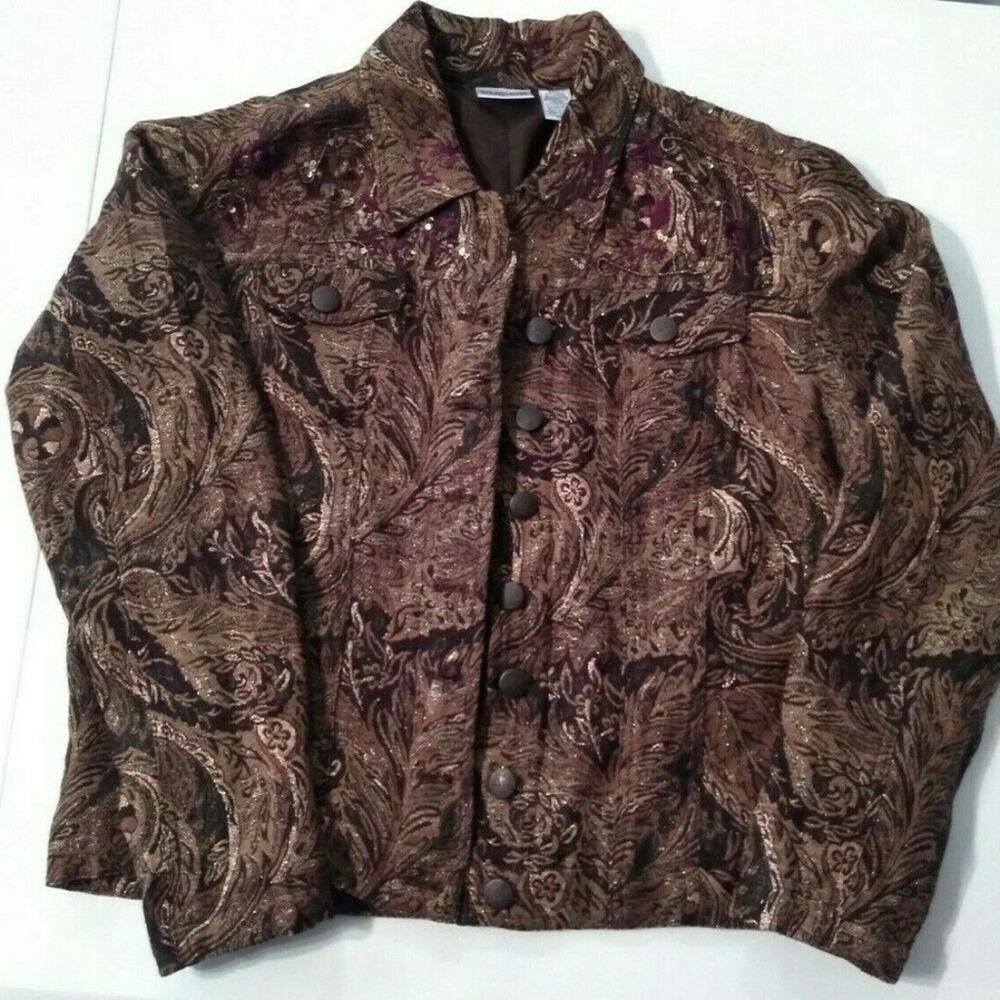 Chico’s Size 1 Black Red Ivory Embroidered Beaded
